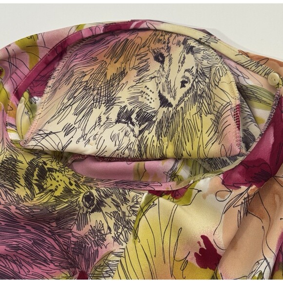 Maggie Barnes Artsy Blouse Long Sleeve 20W Floral Animal Face Multi color Tie - Picture 8 of 16